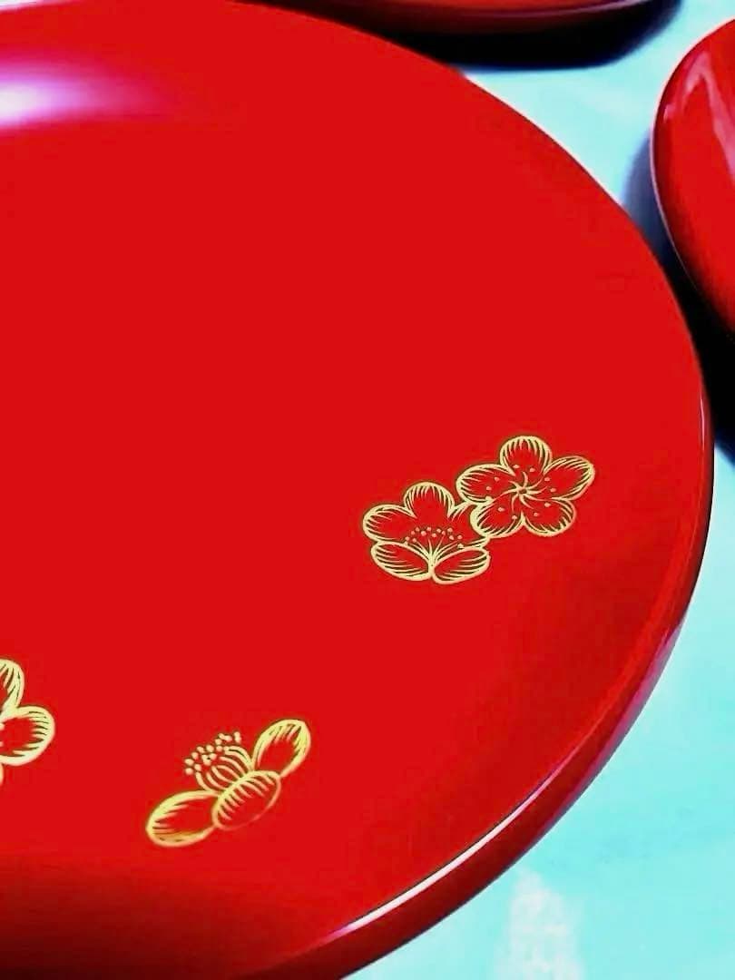 琉球漆器　5寸　銘々皿　梅　沈金　琉球塗　新品　５枚セット　お祝いの席に